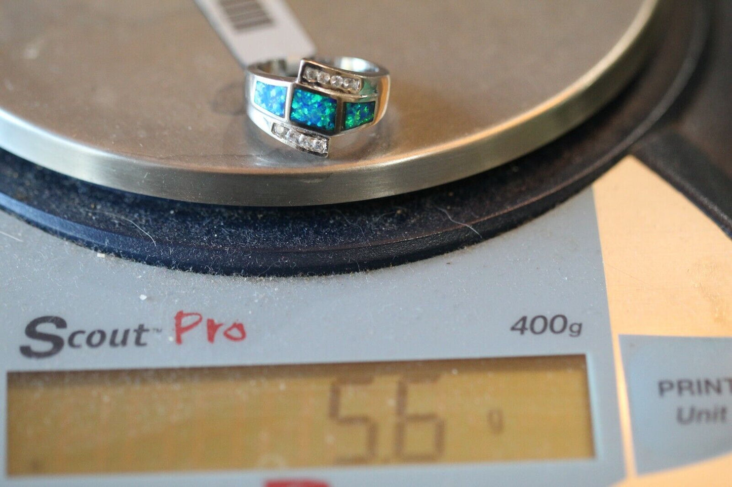 *VINTAGE* FIRE OPAL Ring with CZ Crystals 925 STERLING SILVER Size 7.5