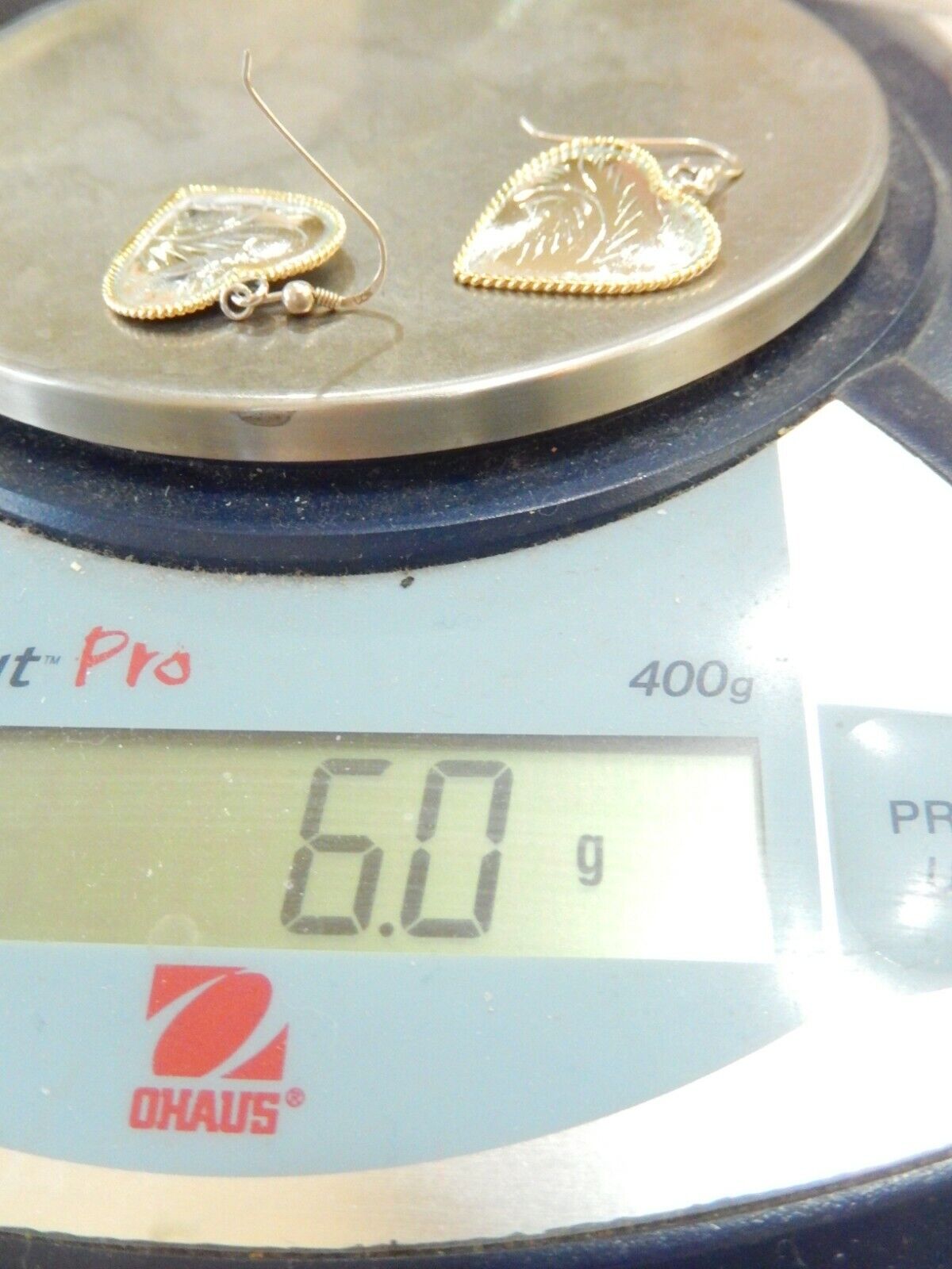~Heart Earrings~ Sterling Silver Western Style 2 Toned Etched Rope Edging Dangle