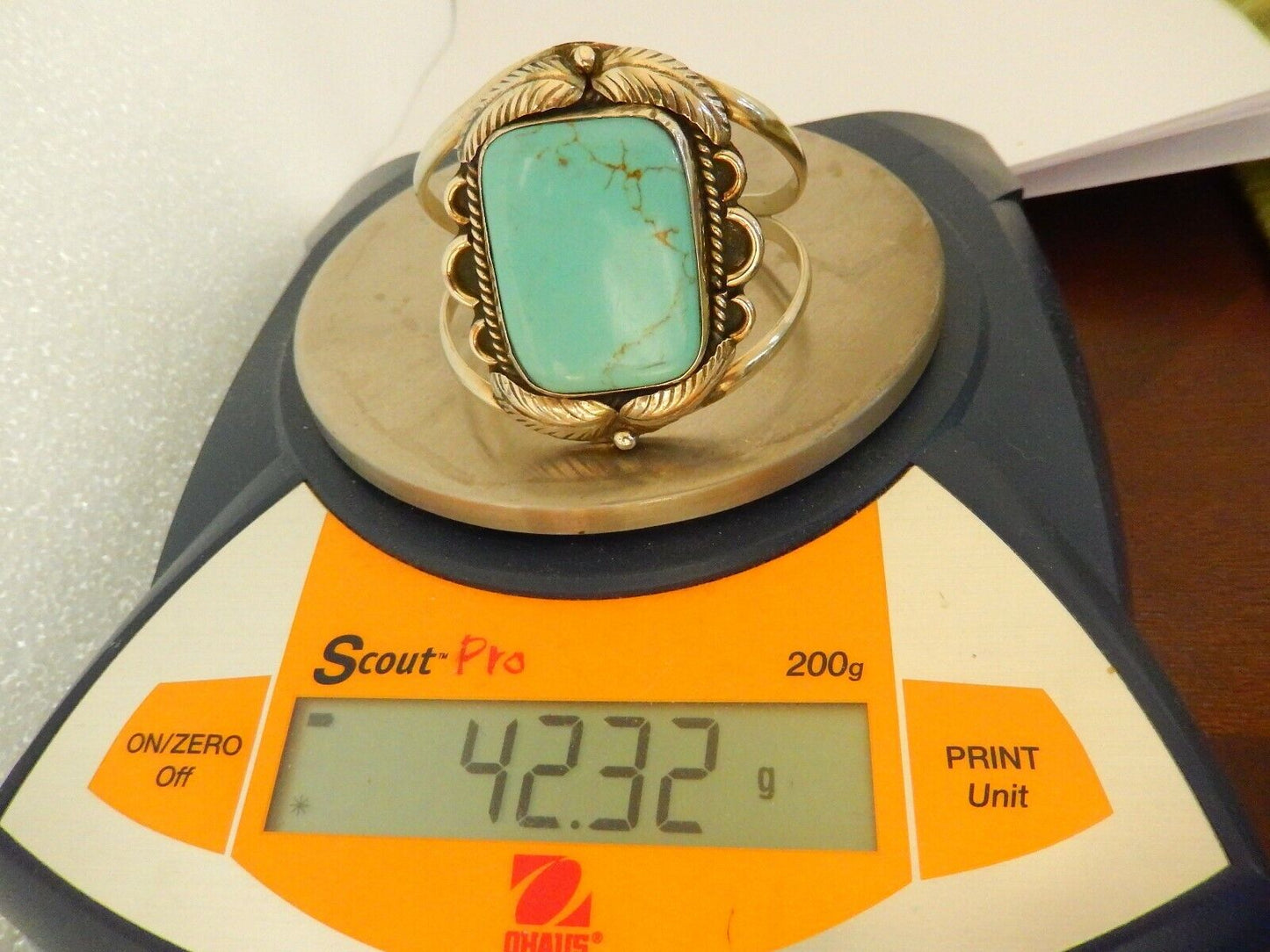 Vintage "SS" HECHO EN MEXICO Wide 2.25" Turquoise Sterling Silver Cuff Bangle