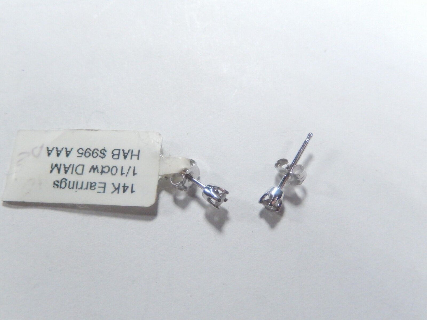 14K White Gold 1/10 CT Natural Diamond April Birthstone Stud Earrings