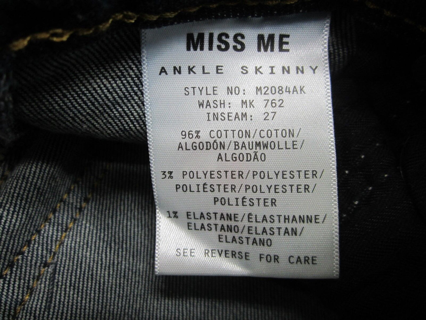 NWT Miss Me - Womens Mid-Rise Ankle Skinny Embroidered Jeans M2084AK Size 28X27
