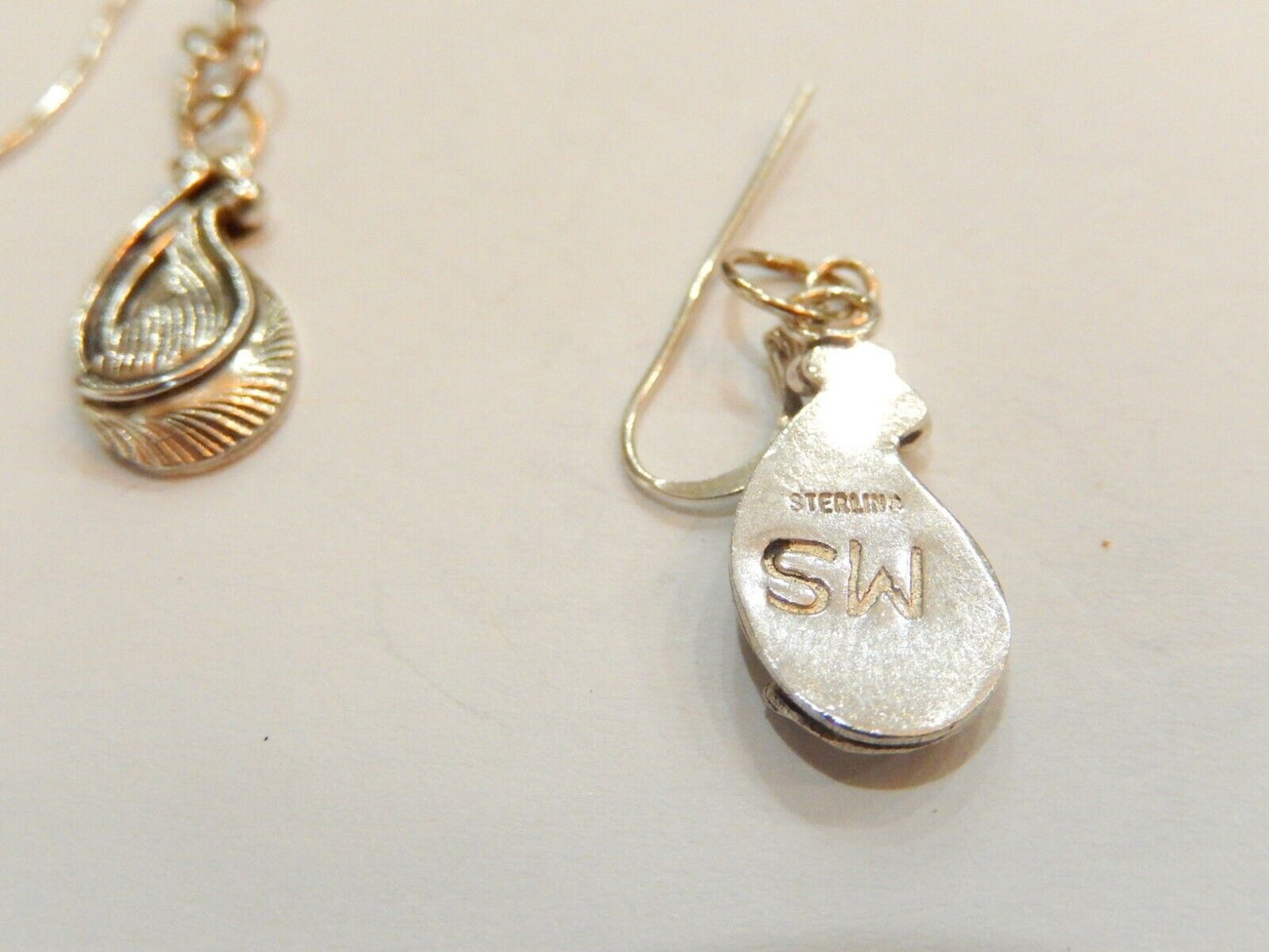 *VINTAGE* Sterling Silver Native American Dangle Leaf Earrings Signed "SW"