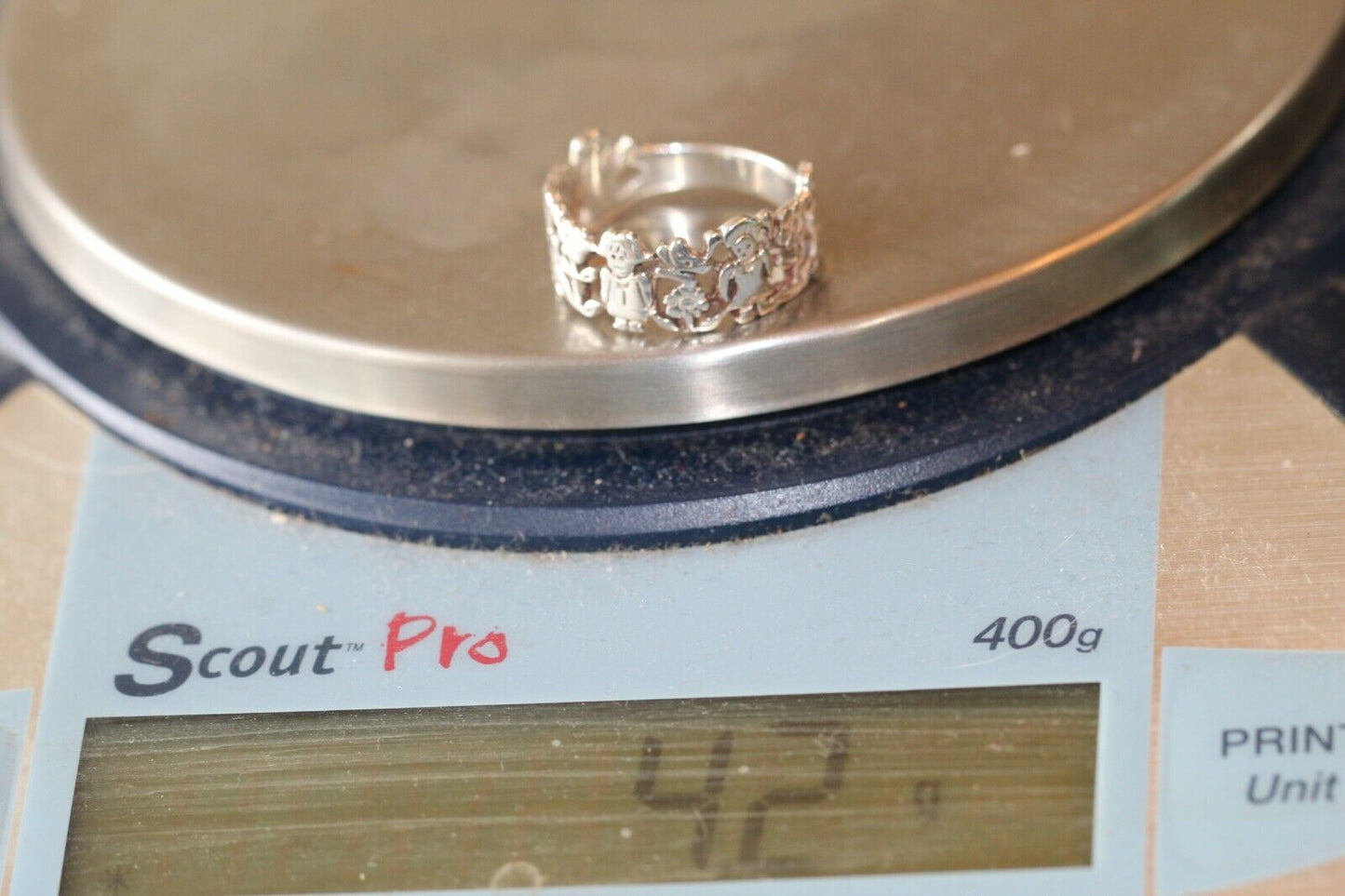 *VINTAGE* Sterling Silver 925 Children Playing Band Ring Size 9.5