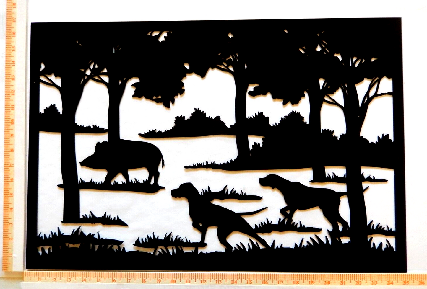 ~NEW~ LARGE -14ga. - " Dogs Hunting Hogs" Metal Wall Art Scene 25" x 16.75"
