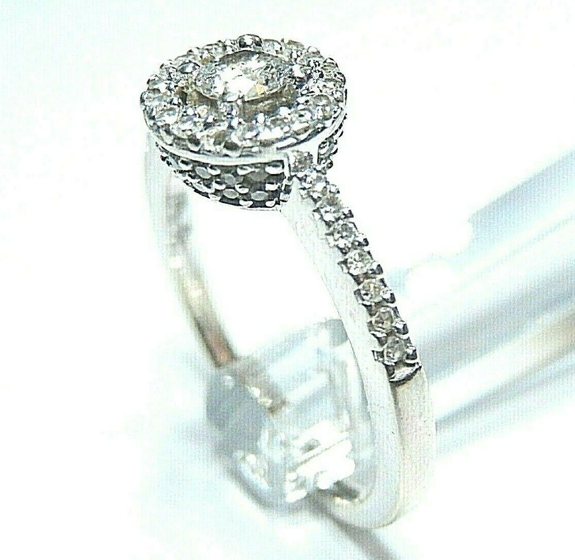 *VINTAGE* 14K White Gold .82CT Halo Natural Diamond Engagement Ring Size 7.25