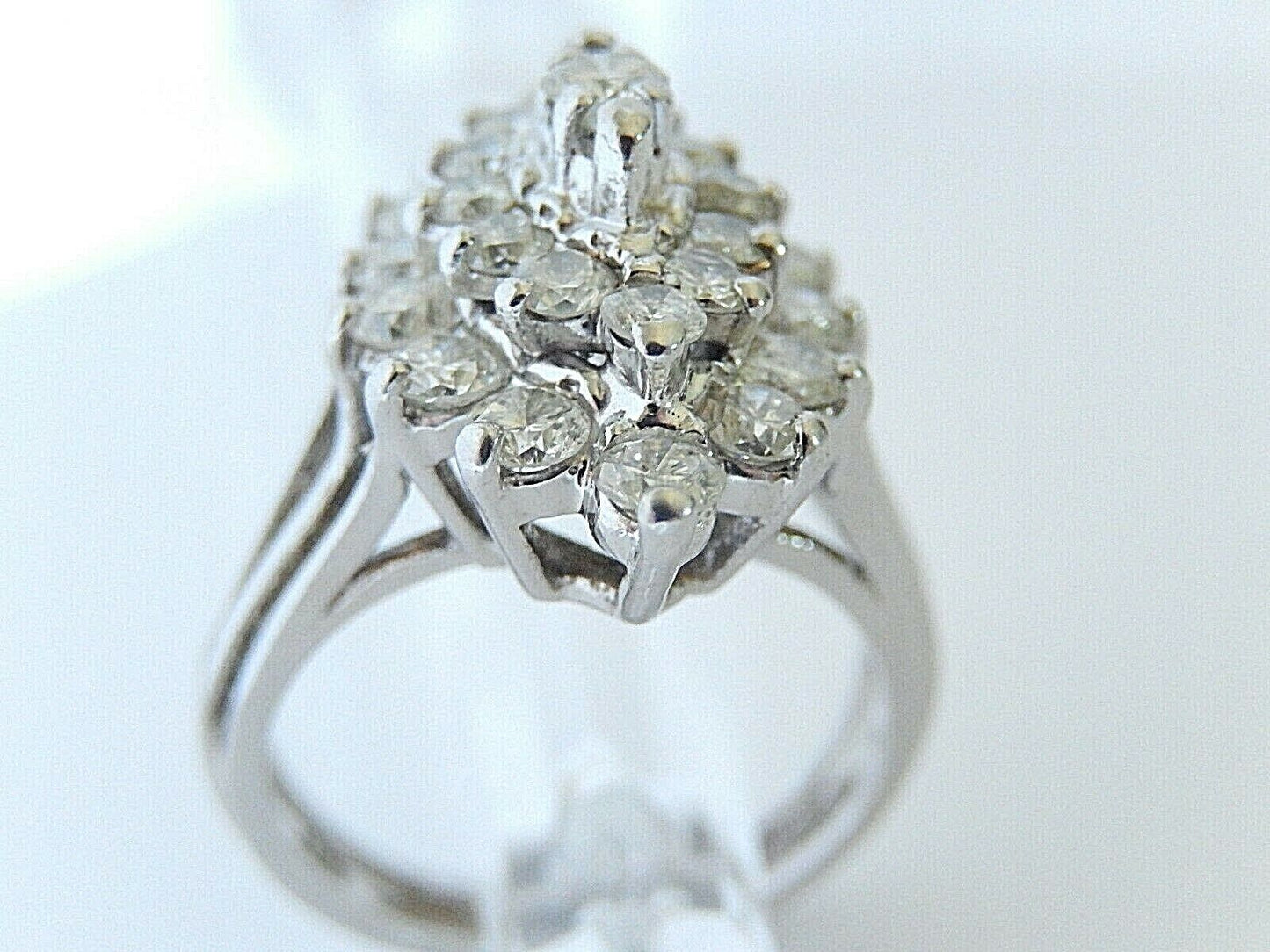 *VINTAGE* Ladies 14K White Gold 2CT Cluster VS Diamond Three Level Ring Sz 6.75
