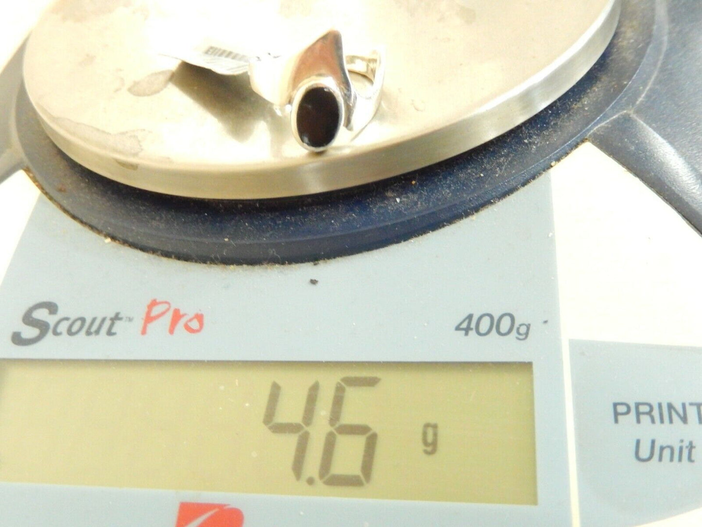 *VINTAGE* Sterling Silver Oval Black Onyx Modernist Ring Size 8.5