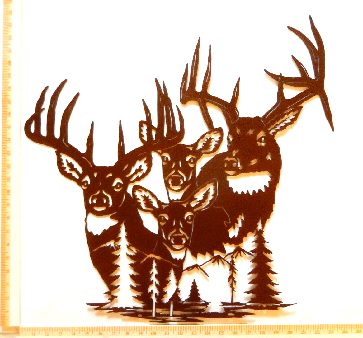 ~NEW~ LARGE - 14ga. - "GROUP OF DEER IN THE WOODS" Metal Wall Art - 24" x 23"