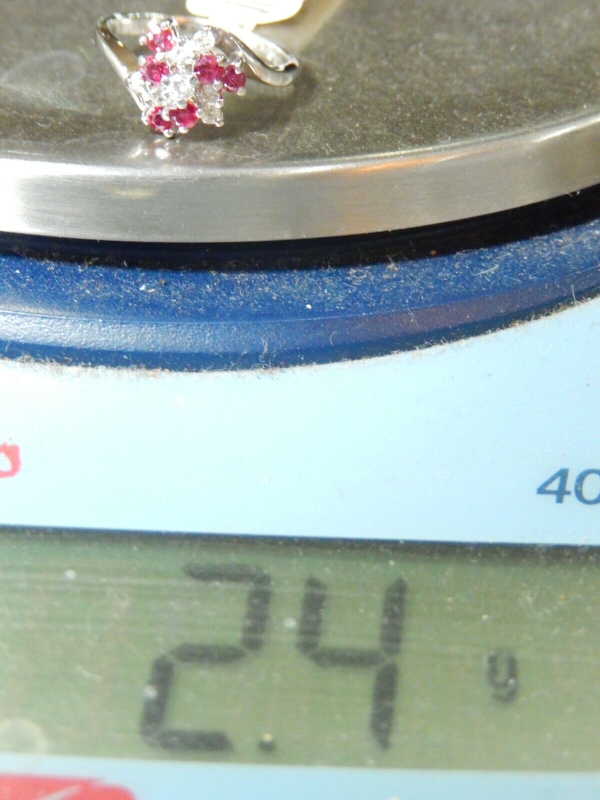 *NWT* 14K White Gold VS Diamond and Ruby Cluster Ring, Size 4.5