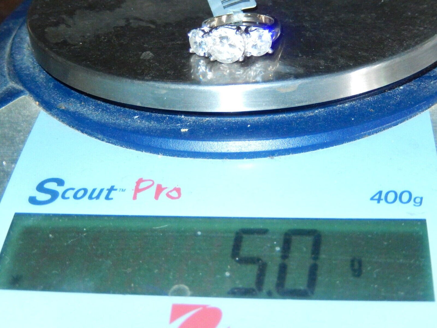 *VINTAGE* 14K White Gold Three Stone 3.50 CT Round Cut CZ Engagement Ring Sz 5
