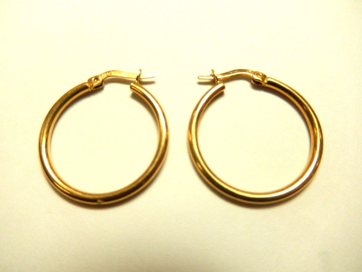 Solid 14k Yellow Gold Hoop Earrings Round Smooth Design 24mm Diam.