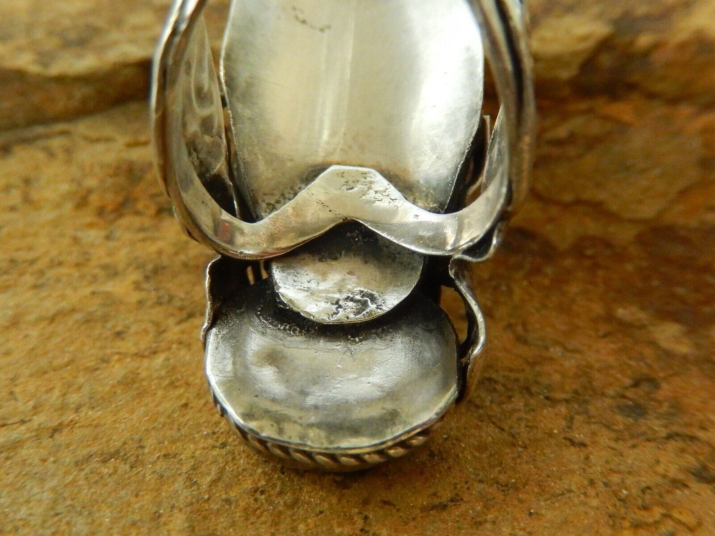 *VINTAGE* Large 1.75" Demon Devil Monster Sterling Silver Turquoise Ring Size 8