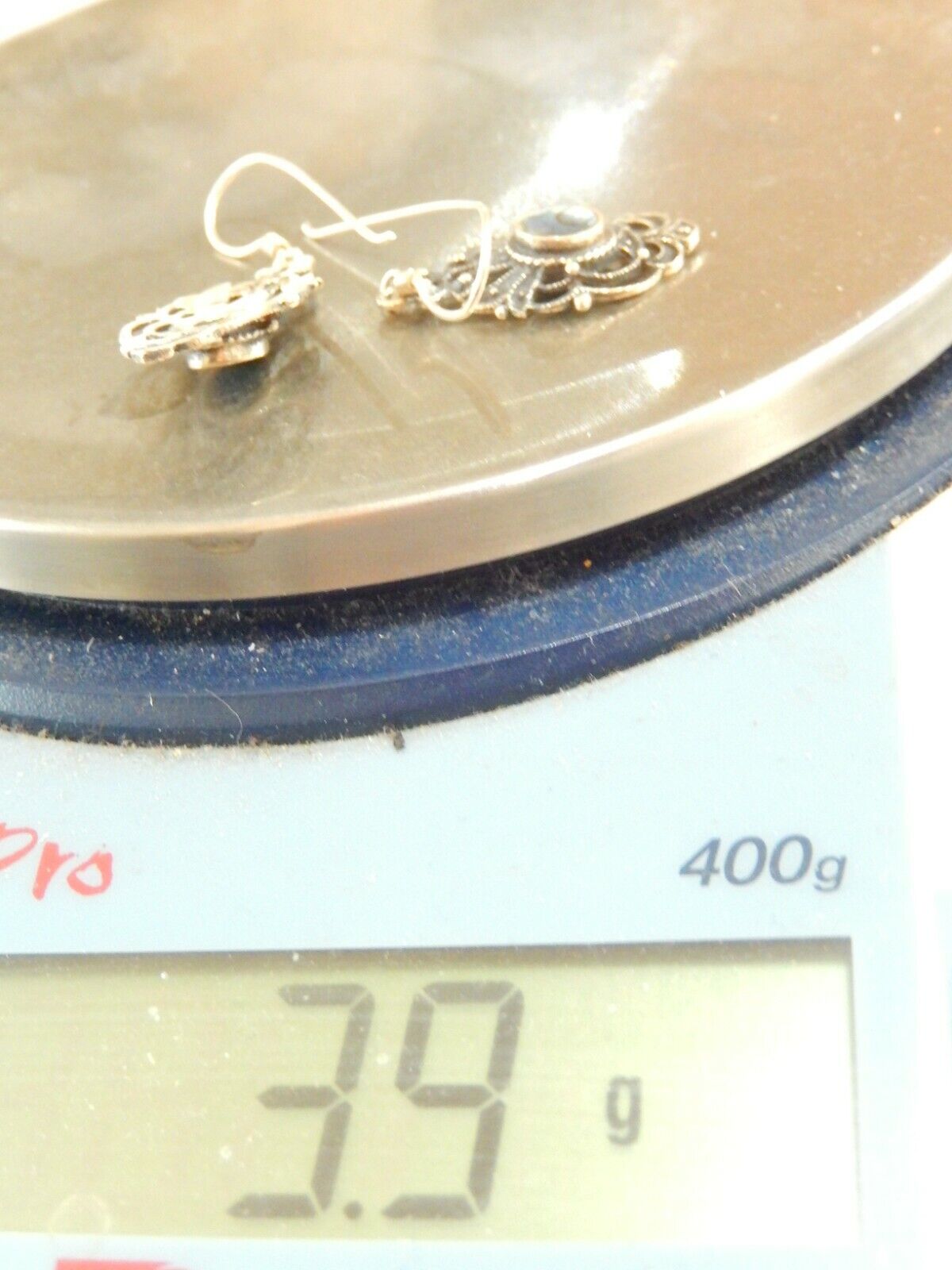 *VINTAGE* Abalone Earrings Dangle Sterling Silver 925 Ornate