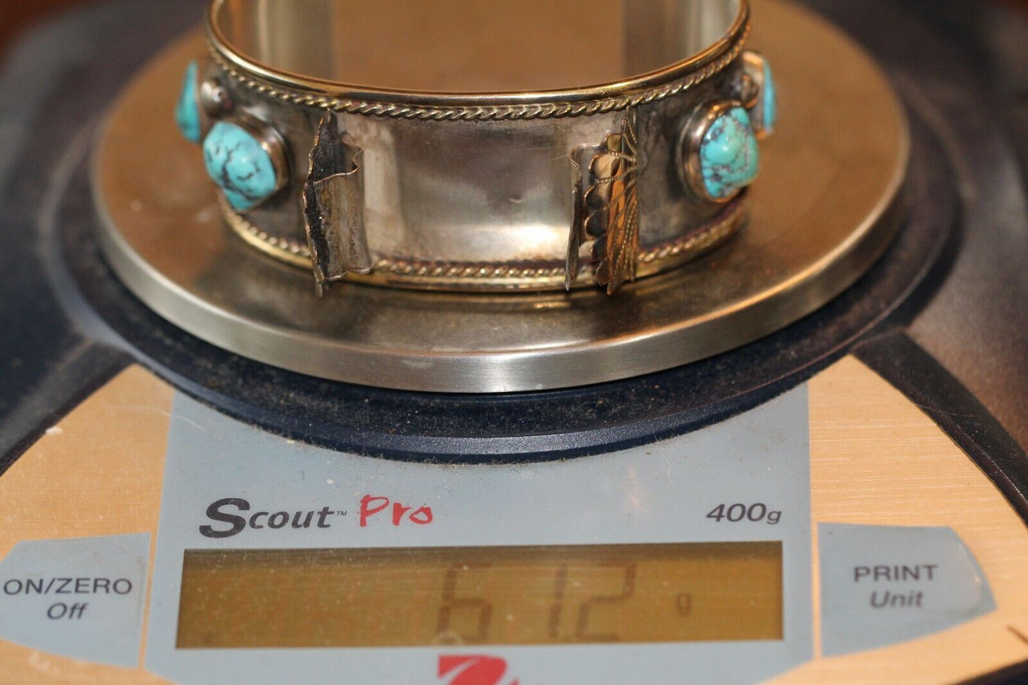 Native American Indian Turquoise Nuggets Sterling Silver Stamped Watch Bracelet