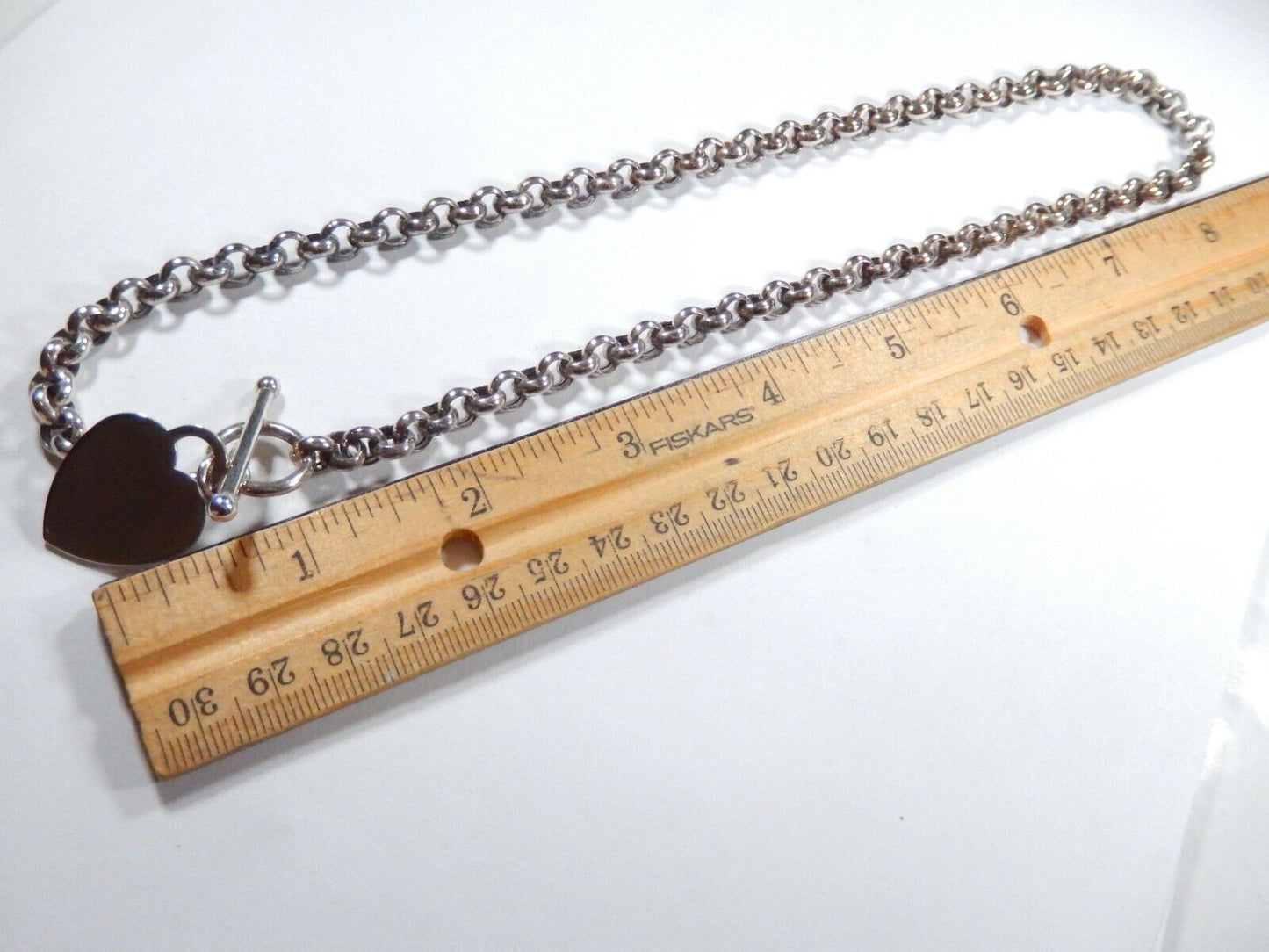 *VINTAGE* Sterling Silver Rolo Link HEART TAG Toggle Clasp 18" Necklace 28 grams