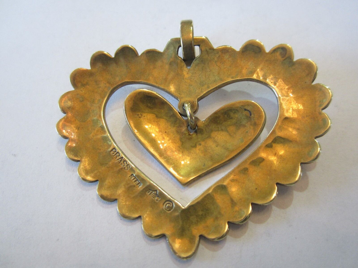 RETIRED & RARE Large Jeep Collins Sterling Silver & Brass Dangle Heart Pendant