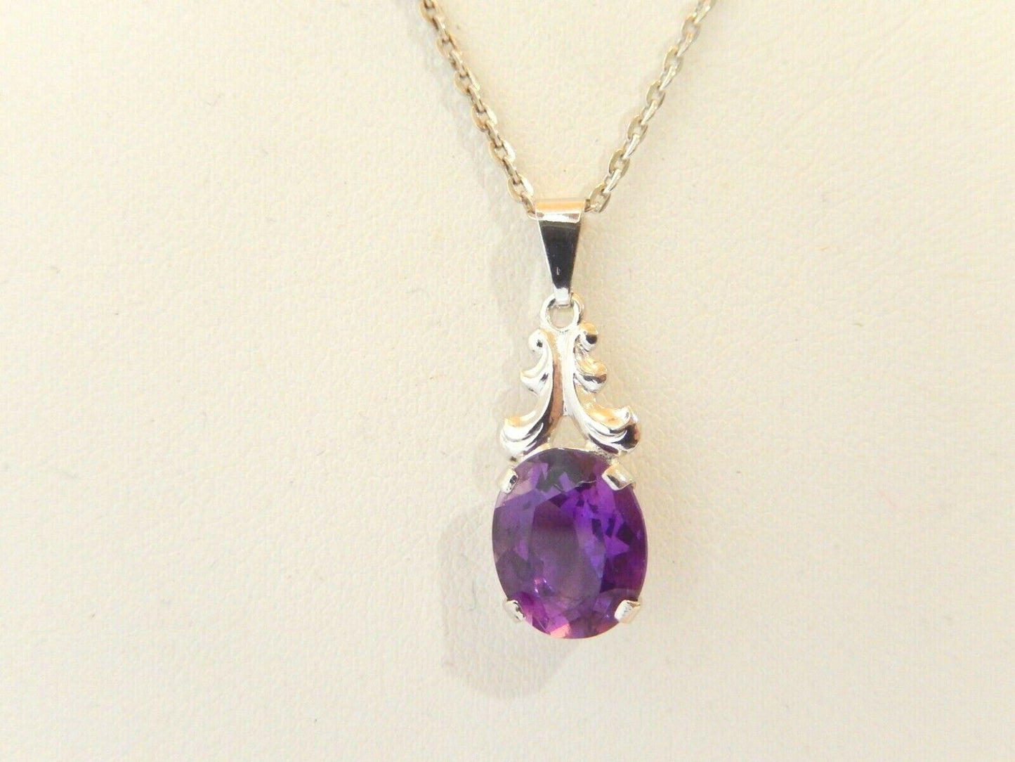 10k White Gold 3CT Oval Brazilian Amethyst Solitaire Pendant with 18" Necklace