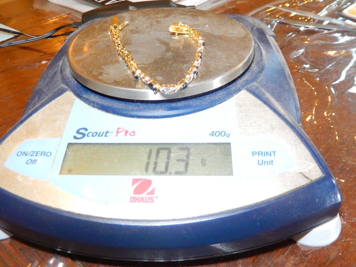 *VINTAGE* Gold Plated Genuine Oval Sapphire & Diamond 7" X Link Bracelet
