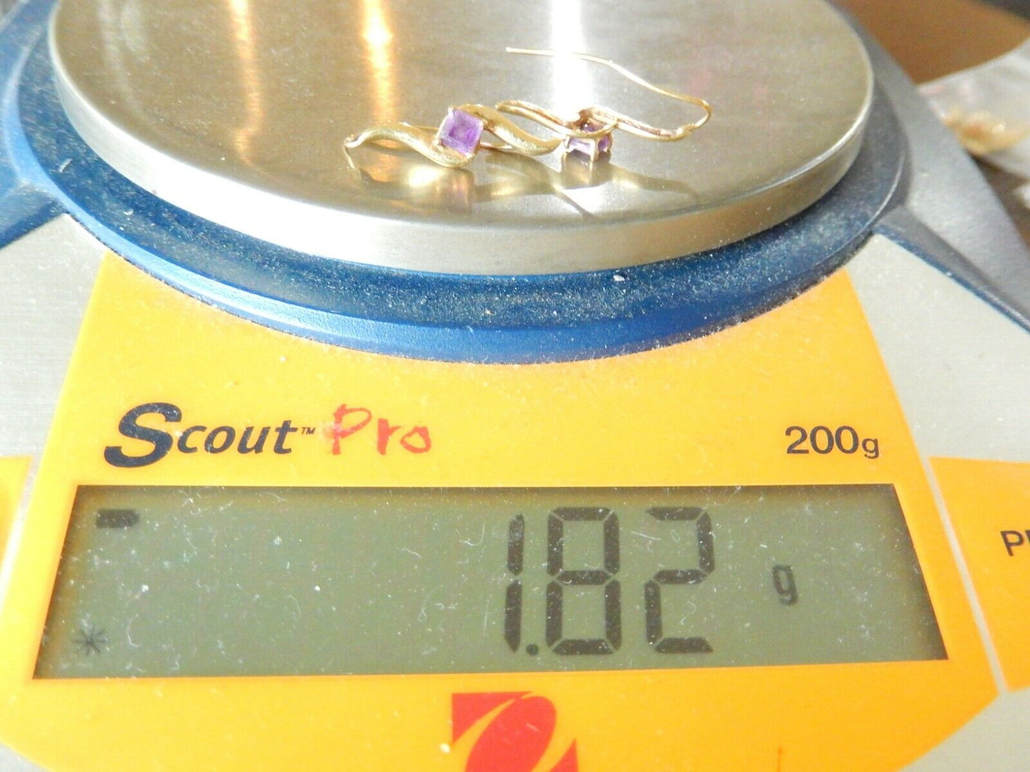 14K Solid Yellow Gold Princess Cut 4X4mm Purple Amethyst Drop Earrings