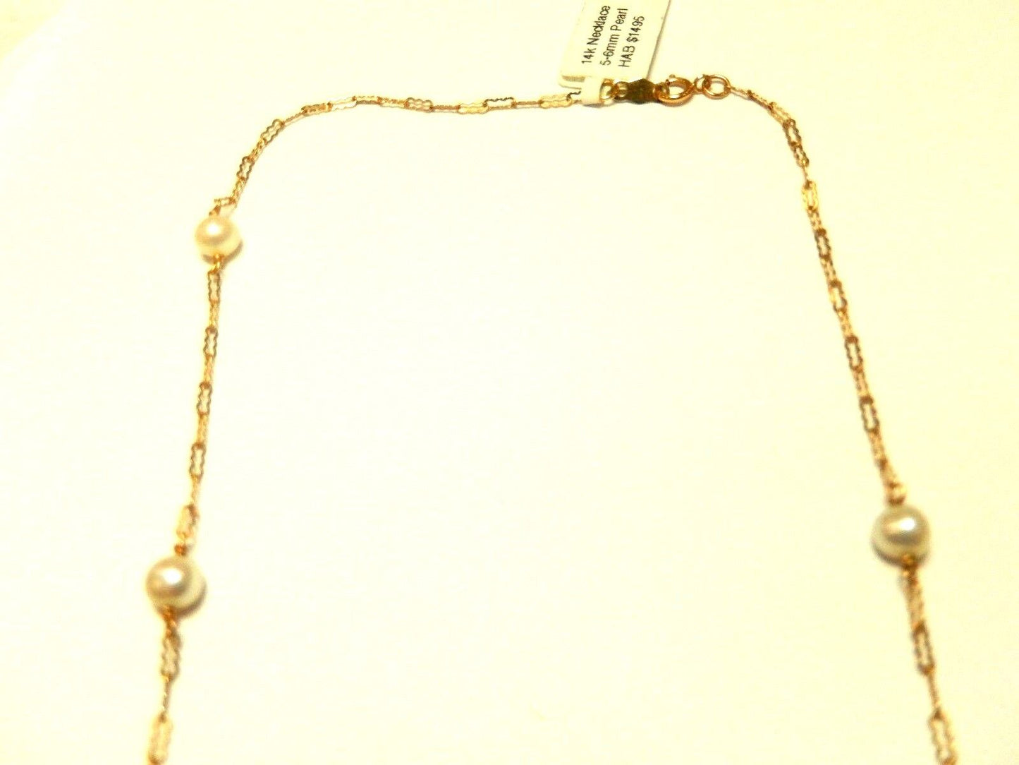 14k Yellow Gold Chain Necklace with 8 Round 5mm Pearls 17" Length