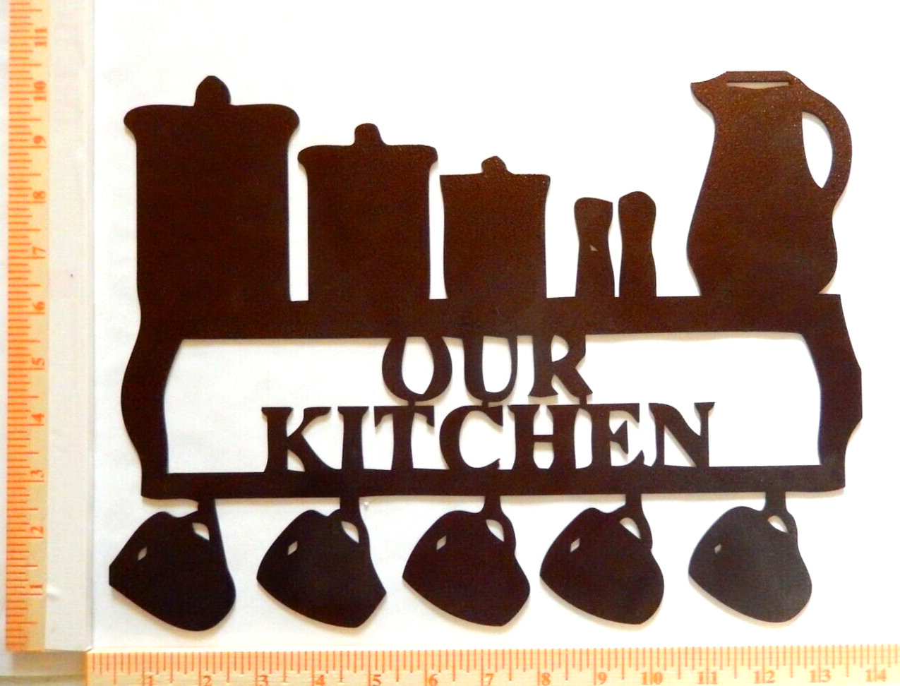 ~NEW~ 14ga. "OUR KITCHEN" Copper Brown Powder Coated Metal Wall Art 13.5" x 10"