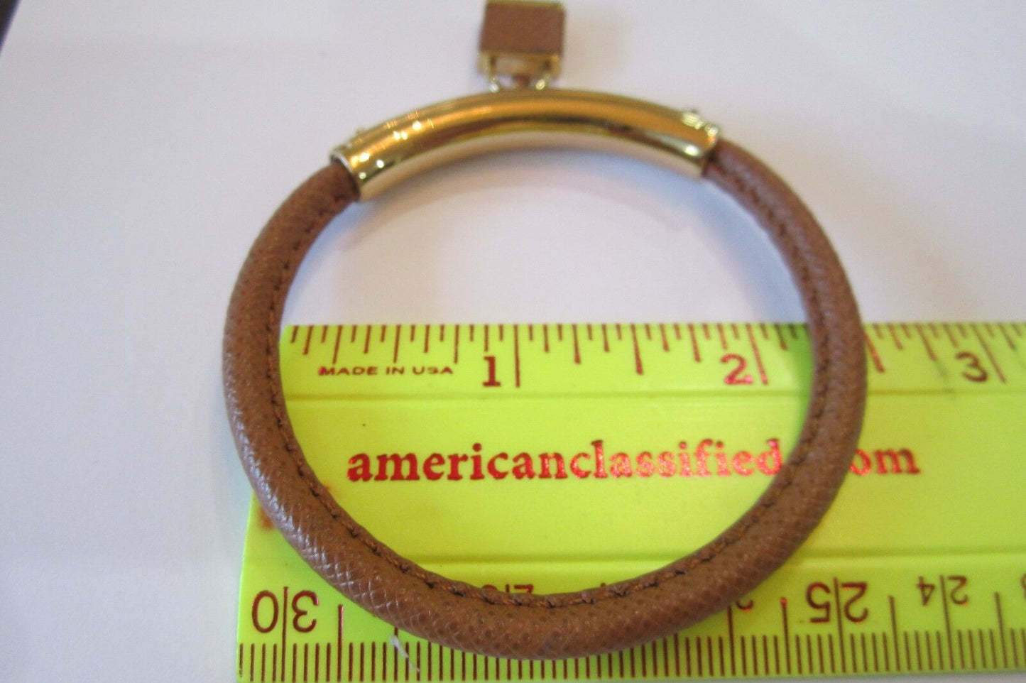 NWOT Michael Kors Logo Lock Brown Leather Gold Tone Bangle Bracelet *STUNNING*