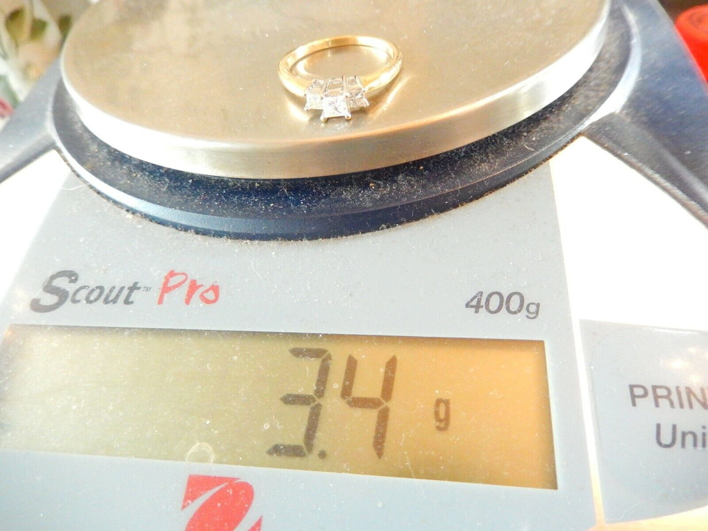 14K Yellow Gold .68CT Diamond Princess Cut Three Stone Engagement Ring Sz 8.75