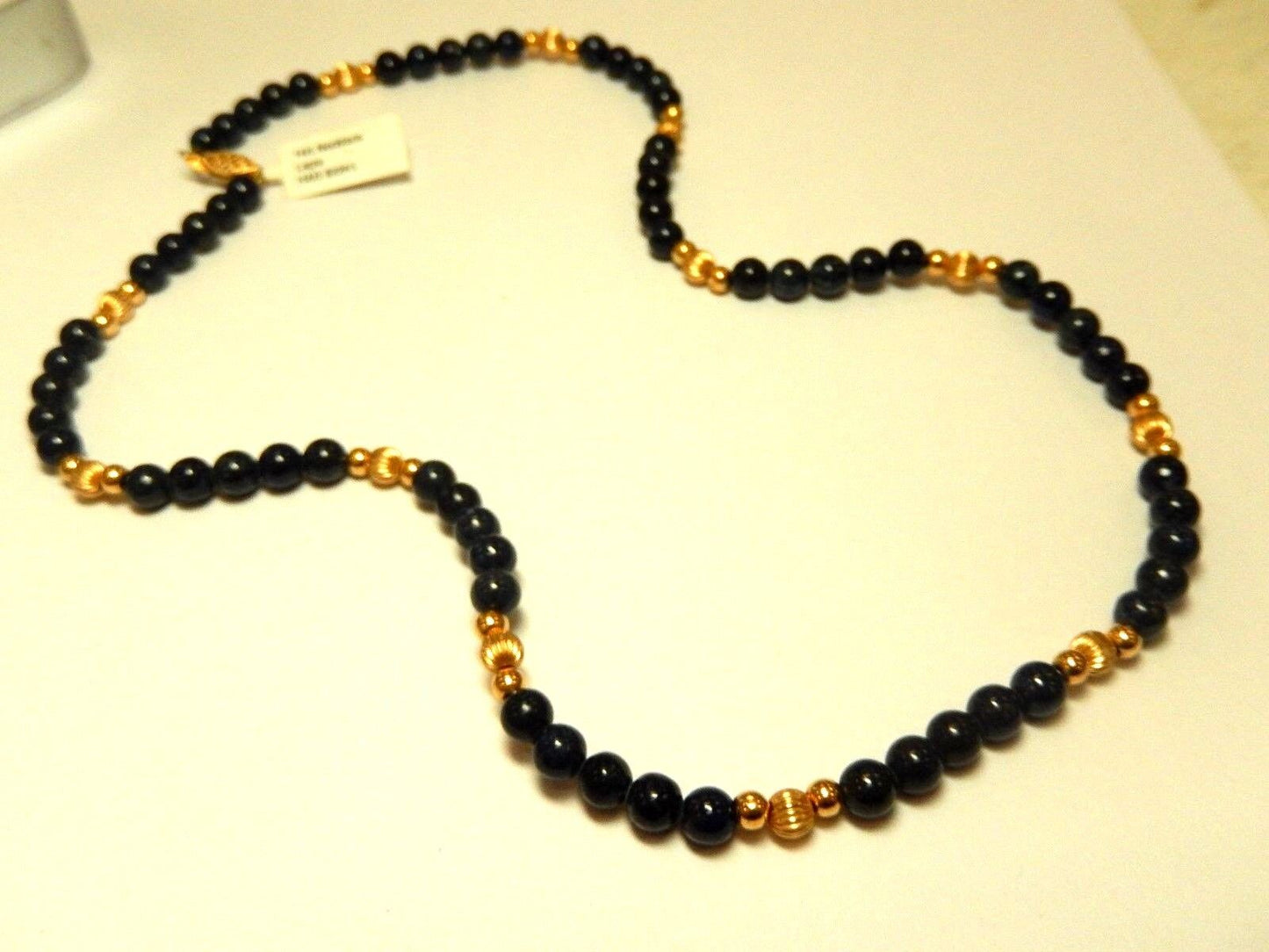 *VINTAGE* STUNNING 14k Yellow Gold Bead & Lapis Lazuli Necklace 20" Length