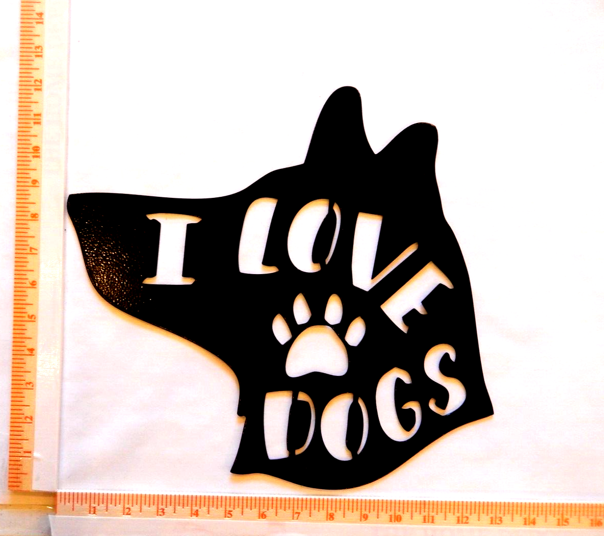 "I LOVE PAW DOGS" 14 gauge thick Black Painted Metal Wall Art 12" x 12"