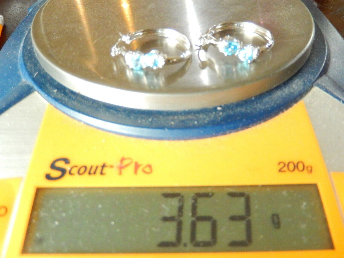 *NEW* 10K White Gold LARGE 2.00CT BLUE TOPAZ AND DIAMONDS 25mm HOOP EARRINGS