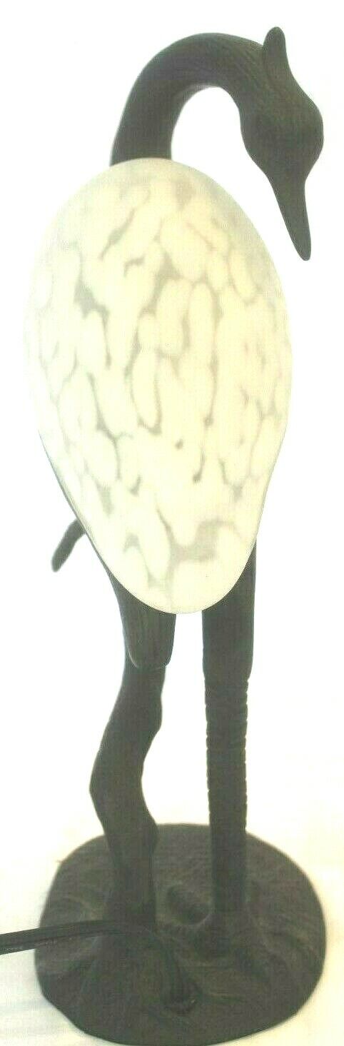 Vintage Swan Lamp Bronze With Frosted Glass 13" Tall