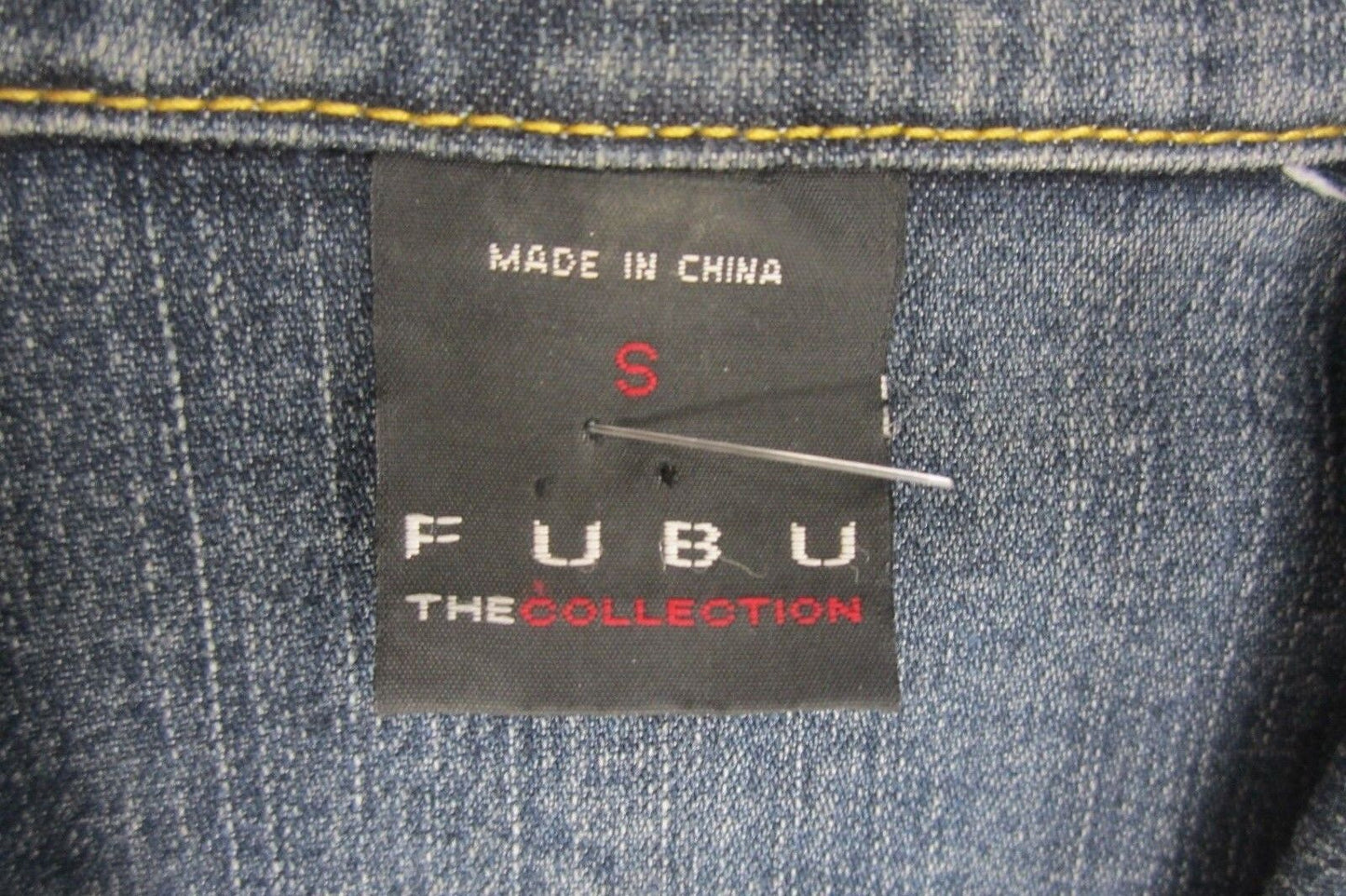 *RARE* FUBU Collection Denim Jean Jacket Embroidered Rose & Skull Patch Size S