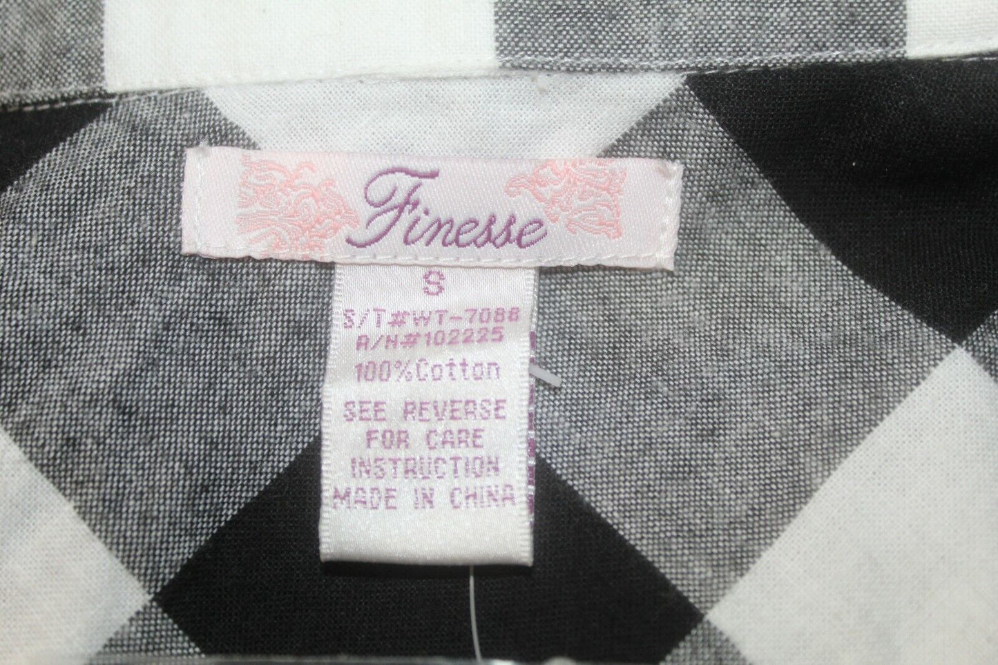 *NEW^ Finesse Cotton Front Button Down Black & White Plaid Dress w/Pockets Sz S