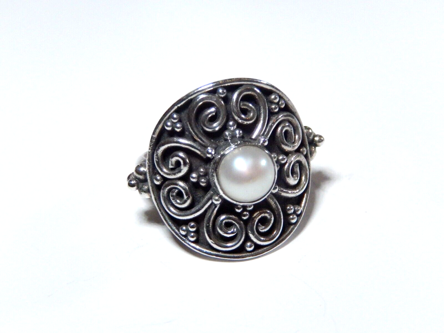 *VINTAGE* Natural Freshwater Pearl Gemstone 925 Sterling Silver Ring Sz 6.5