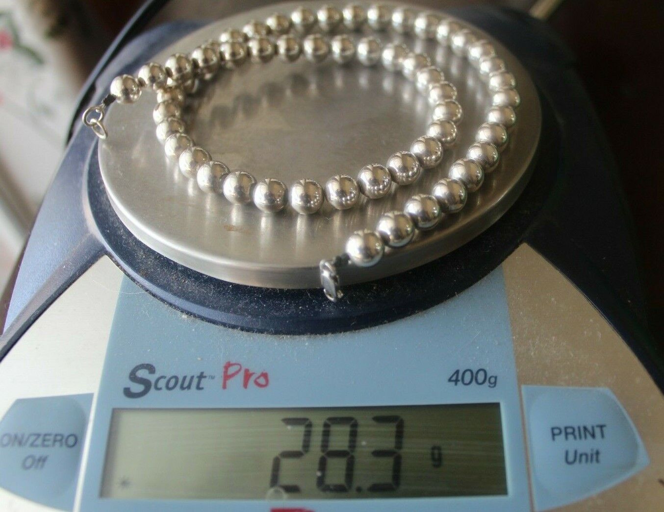*VINTAGE* Indian Pearl Sterling Silver 925 Sliding 8mm Bead Necklace 18"- 28.3gm
