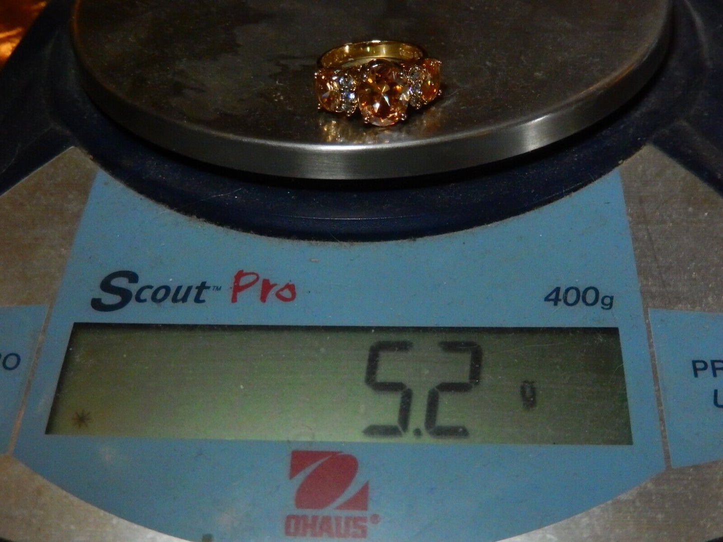 *VINTAGE* 18K Gold VERMEIL Sterling CZ AND 3.0 CT CITRINE RING SIZE
