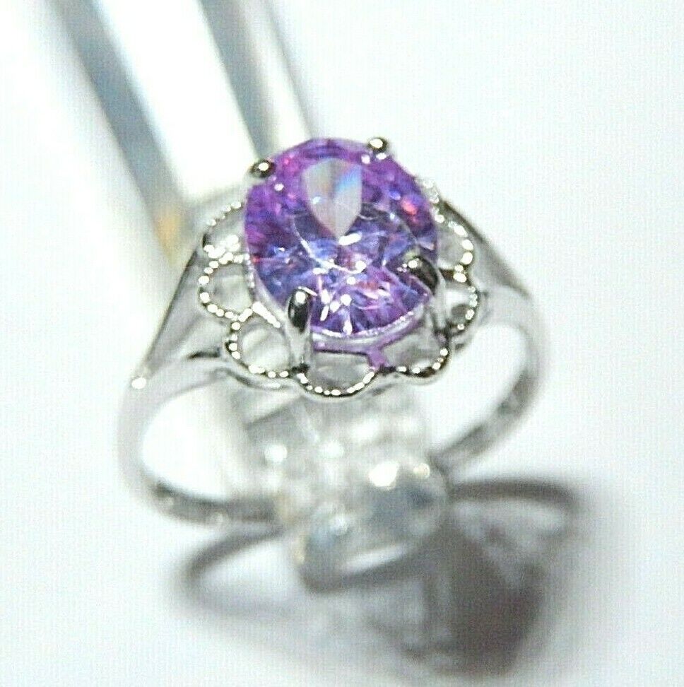 *NEW* 10K WHITE GOLD 2.00CT LAVENDER AMETHYST CZ RING SIZE 7.25