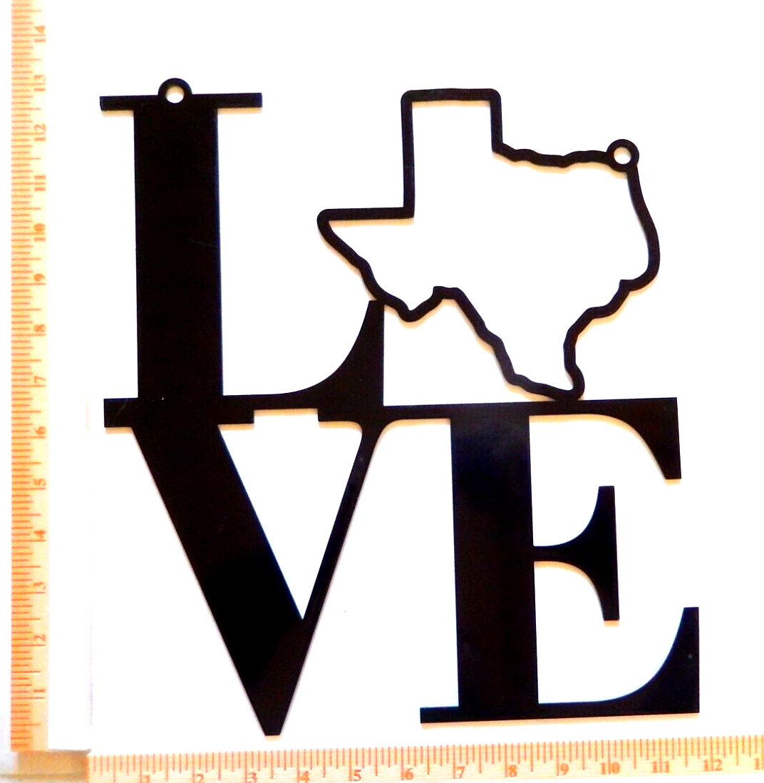 ~NEW~ 14ga. -" LOVE TEXAS" Black Metal Wall Art - 13" x 11.5"