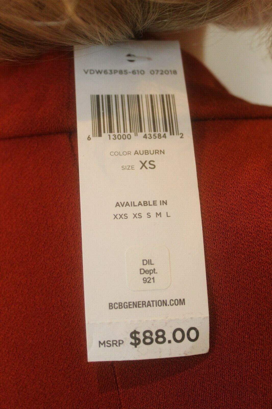 *NWT* $88. BCBGeneration Long Bell Sleeve Auburn Stretch Dress Size XS "CUTE"