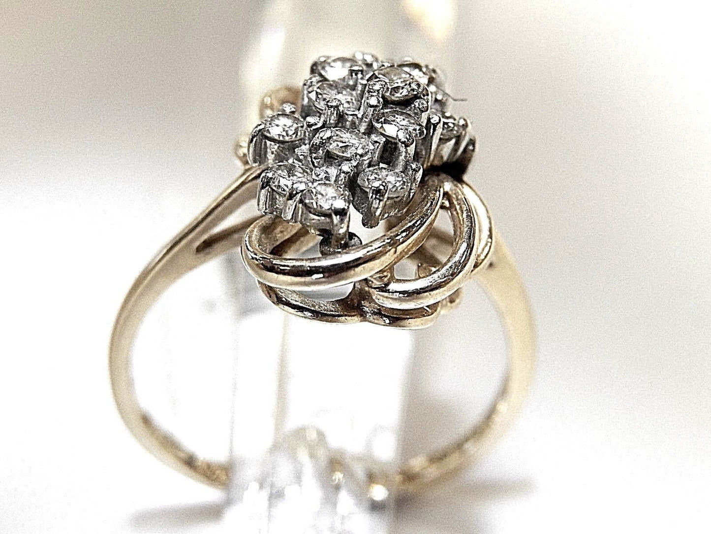 14k Solid Yellow Gold 2/3CT Natural Diamond Cluster Cocktail Ring ~ Size 7.75