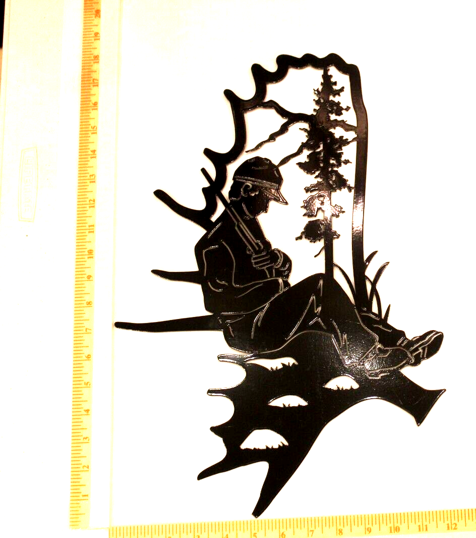 *NEW* 14ga. Large 18" x 12" Hunter Scene Black Painted Metal Wall Art