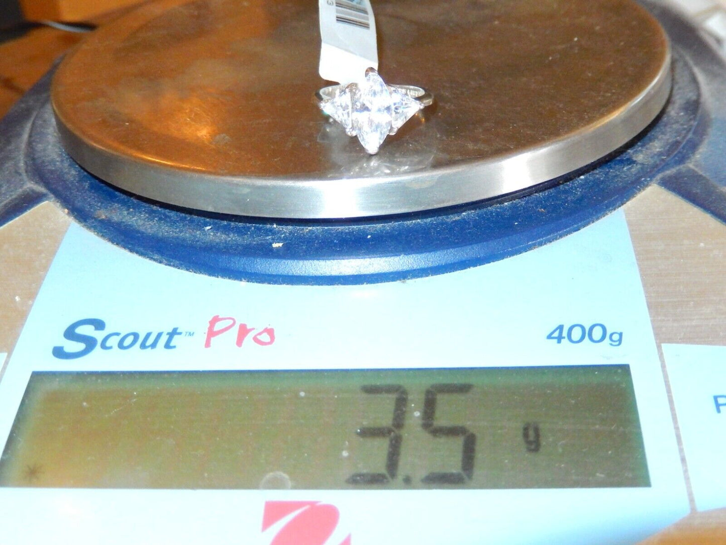 *VINTAGE* Sterling Silver 3.00 CT CZ 3 Stone Marquise & Trillion Cut Ring Sz 6