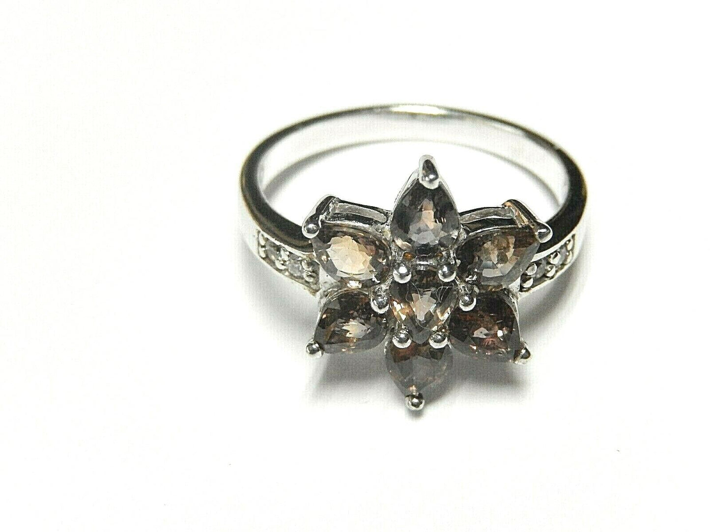 *VINTAGE* Smoky Quartz & Zirconia 925 Sterling Silver Ring Jewelry Size 9.5