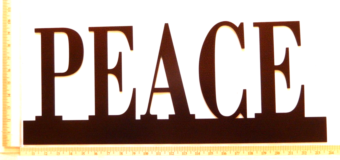 ~NEW~ LARGE - 14ga. "PEACE" Copper Brown Powder Coated Metal Wall Art 24" x 9.5"