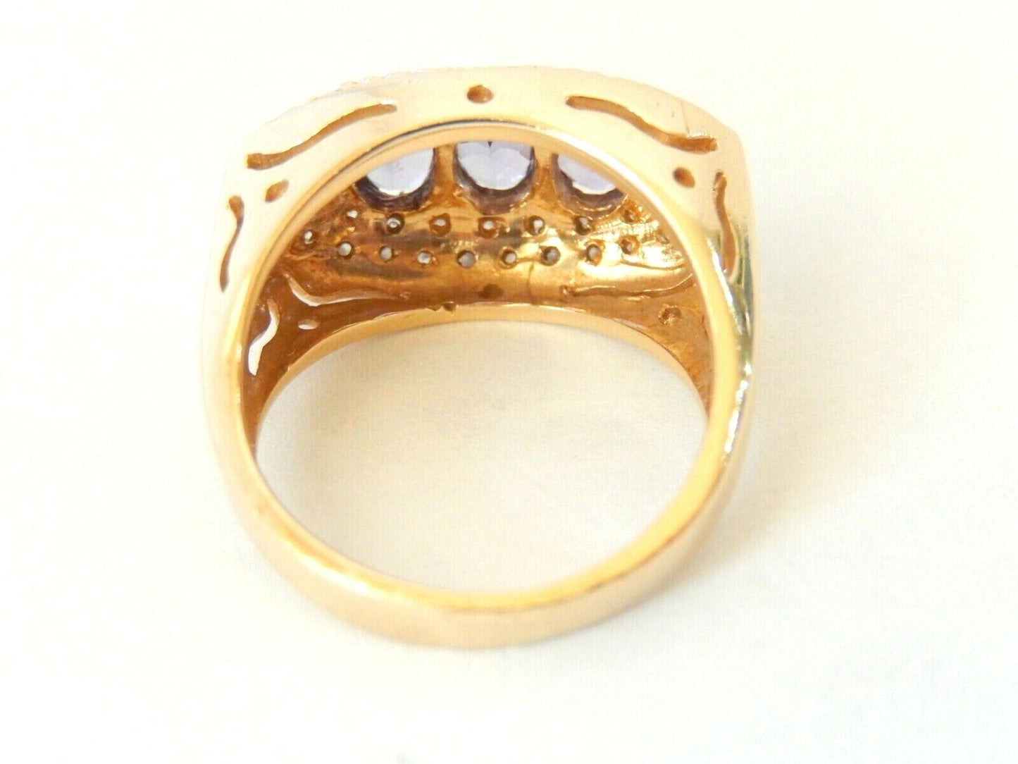 *VINTAGE* 14k Yellow Gold 2CT Tanzanite And Diamond Ladies Cocktail Ring Sz 7.25