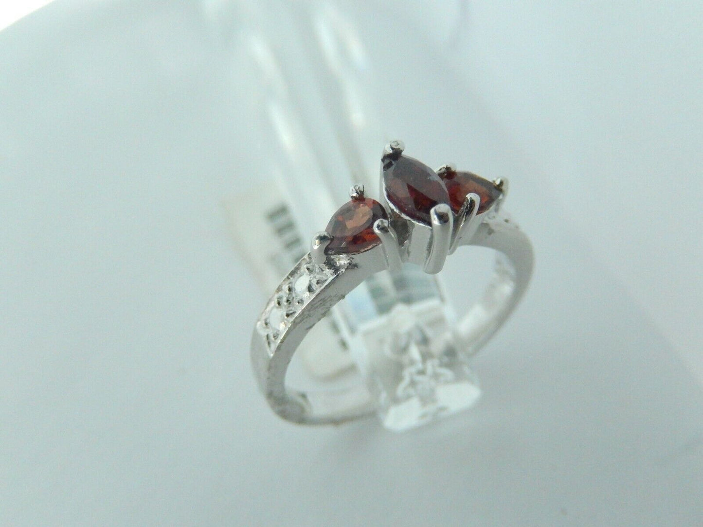 10K White Gold Three-Stone Garnet Ring Size 7.5