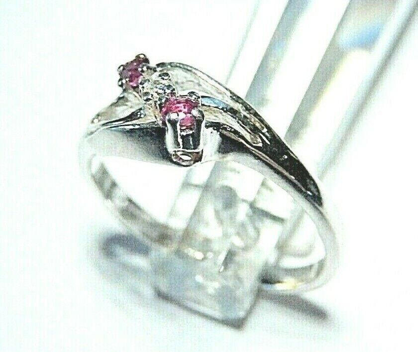 *NWT* 10k White Gold Three Stone Ruby & Genuine Diamond Ring Size 6
