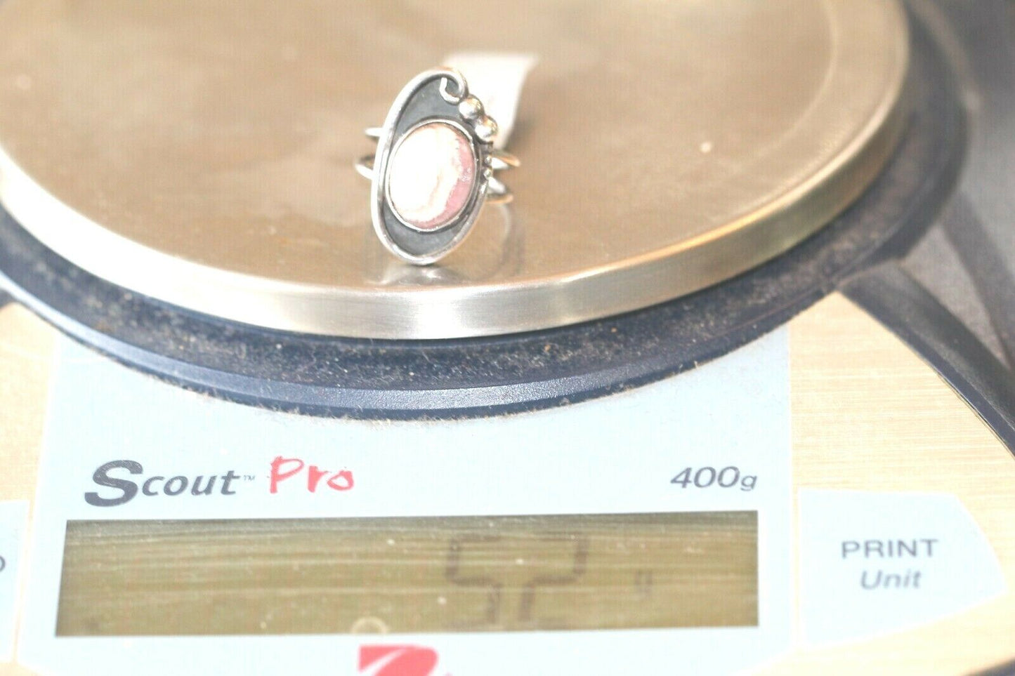 *VINTAGE* Native American Sterling Silver Pink Rhodochrosite Ring Size 6.75