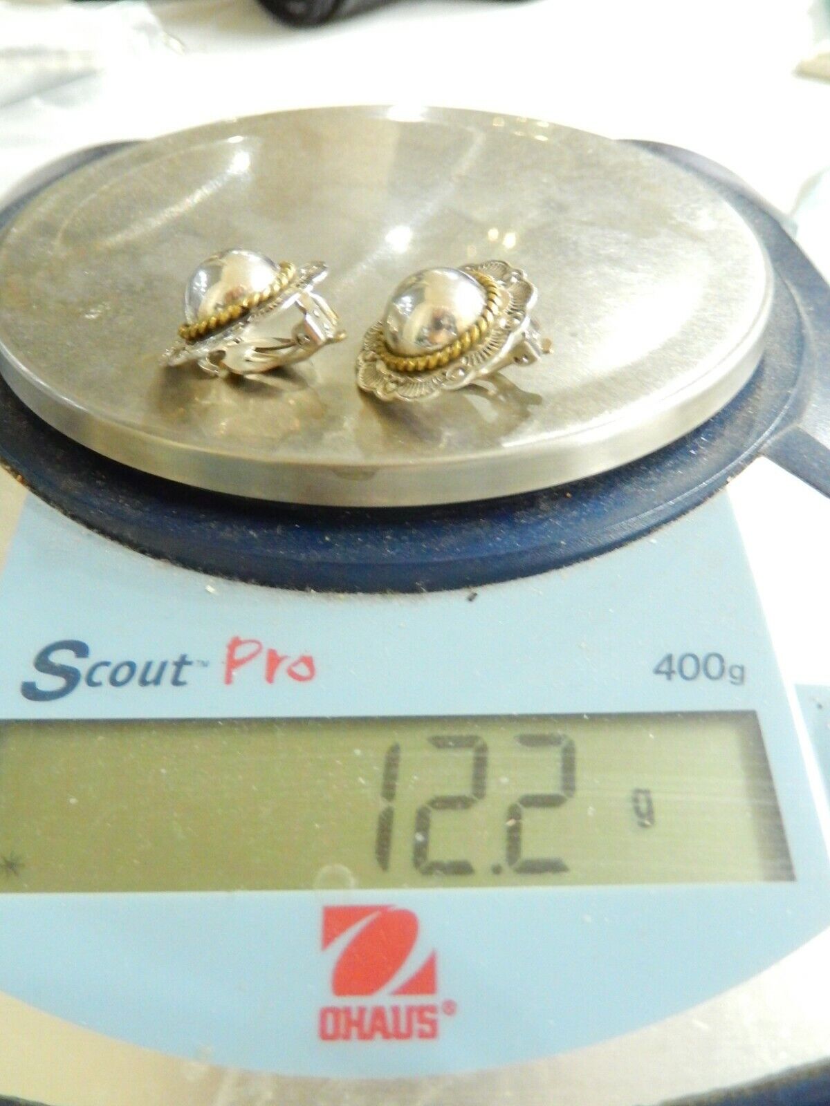 *VINTAGE* Sterling Silver Earrings 925 Taxco Mexico Clip On 1" Diam