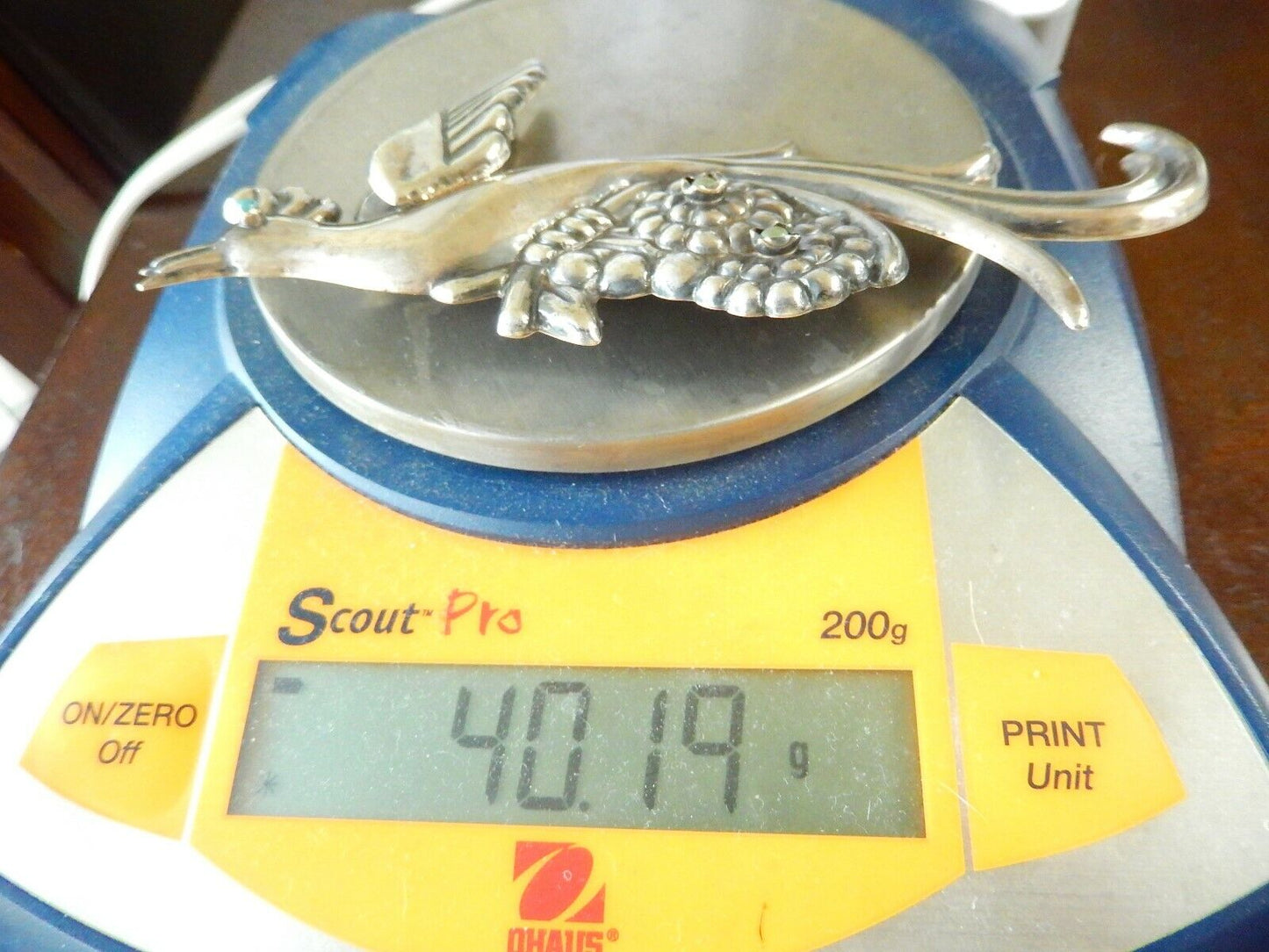 *RARE VINTAGE* HUGE 1940S MEXICO STERLING SILVER PEACOCK PIN BROOCH 5.75" x 3"